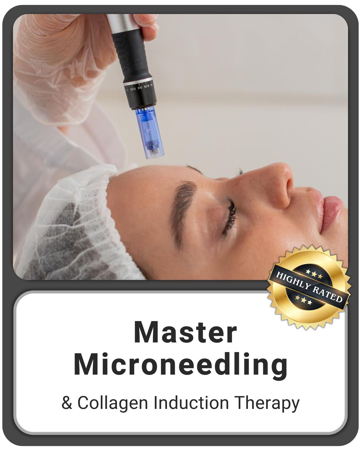 Women getting microneedling treatment with the words Master Microneedling below the image