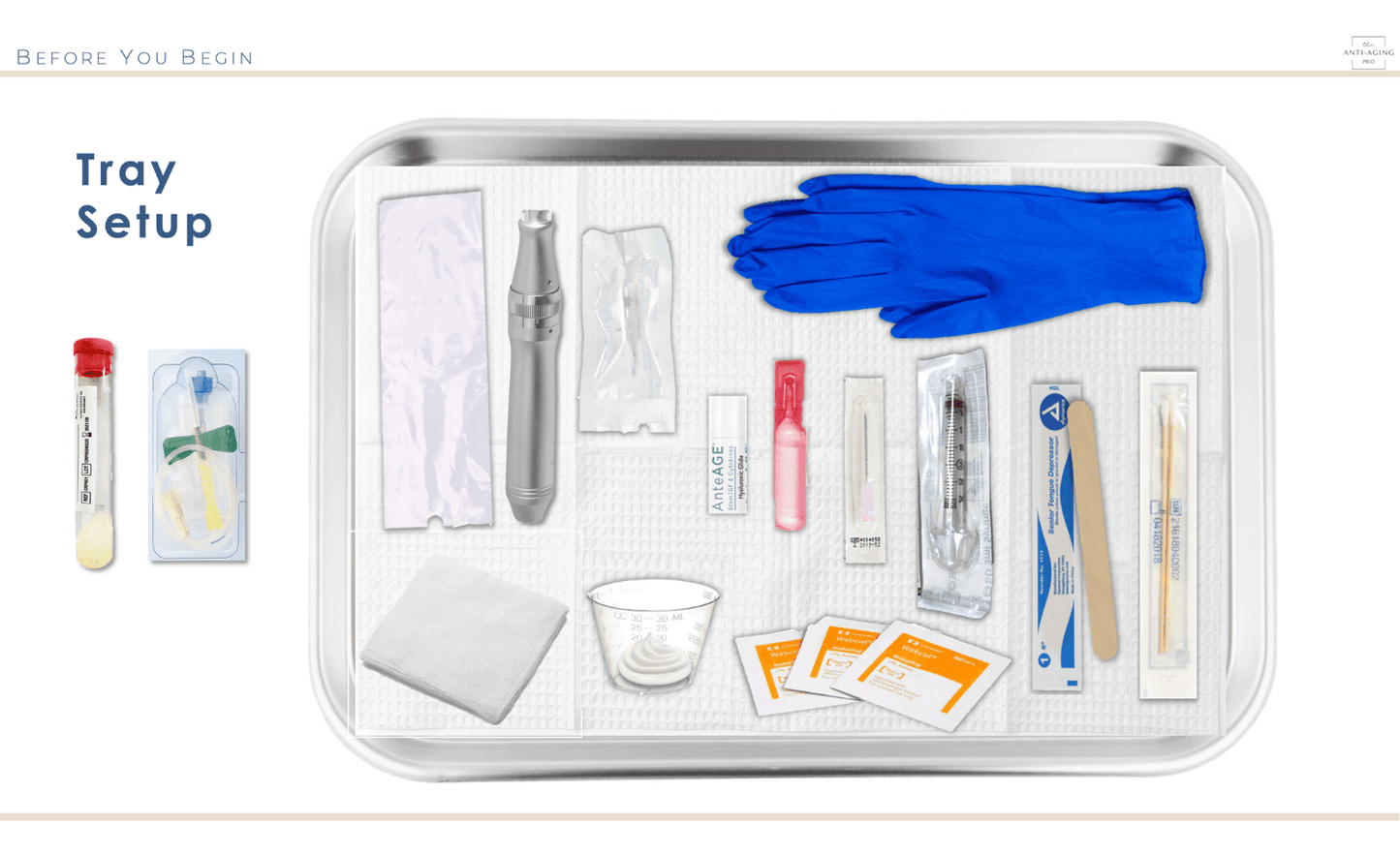 Microneedling treatment tray setup with supplies