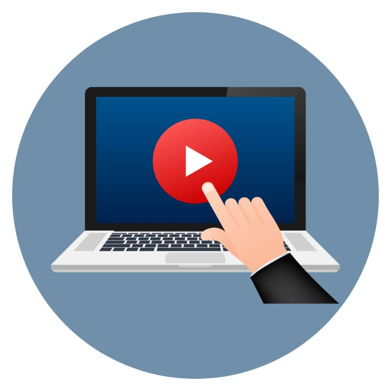 Icon of a laptop with a play button