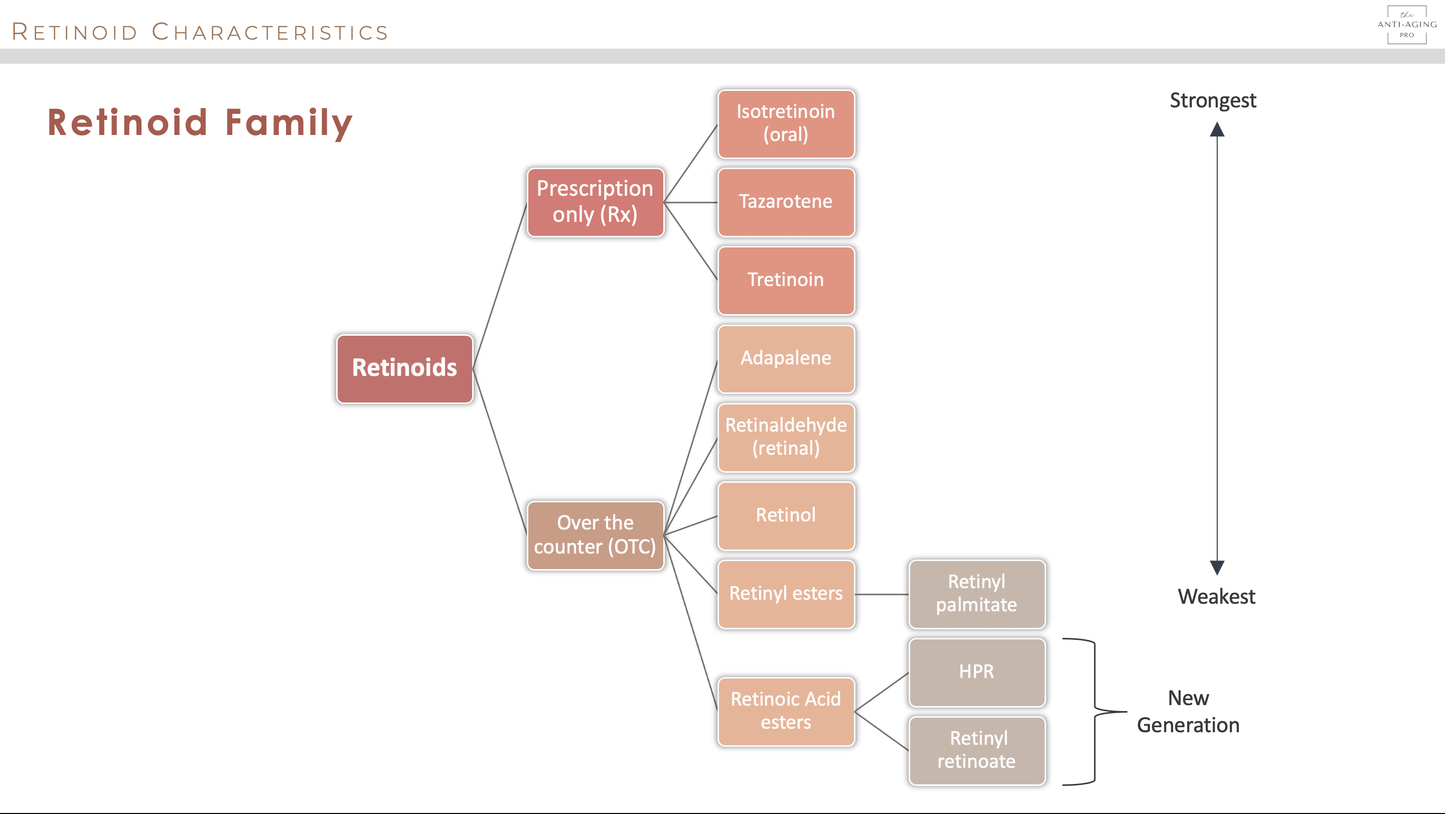 Retinoid Family. What are retinoids? Prescription & over the counter retinoids listed the strongest to the weakest