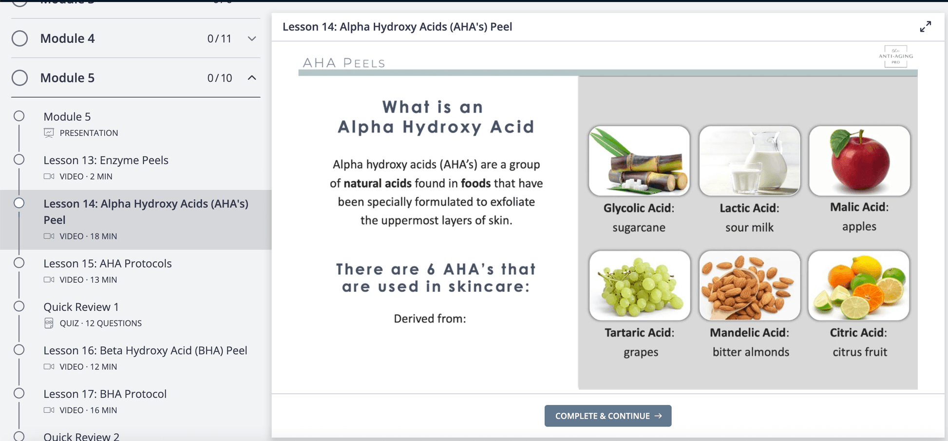 Alpha Hydroxy Acid (AHA) Peels such as Glycolic Acid, Lactic Acid, Malic Acid, Mandelic Acid, Citric Acid