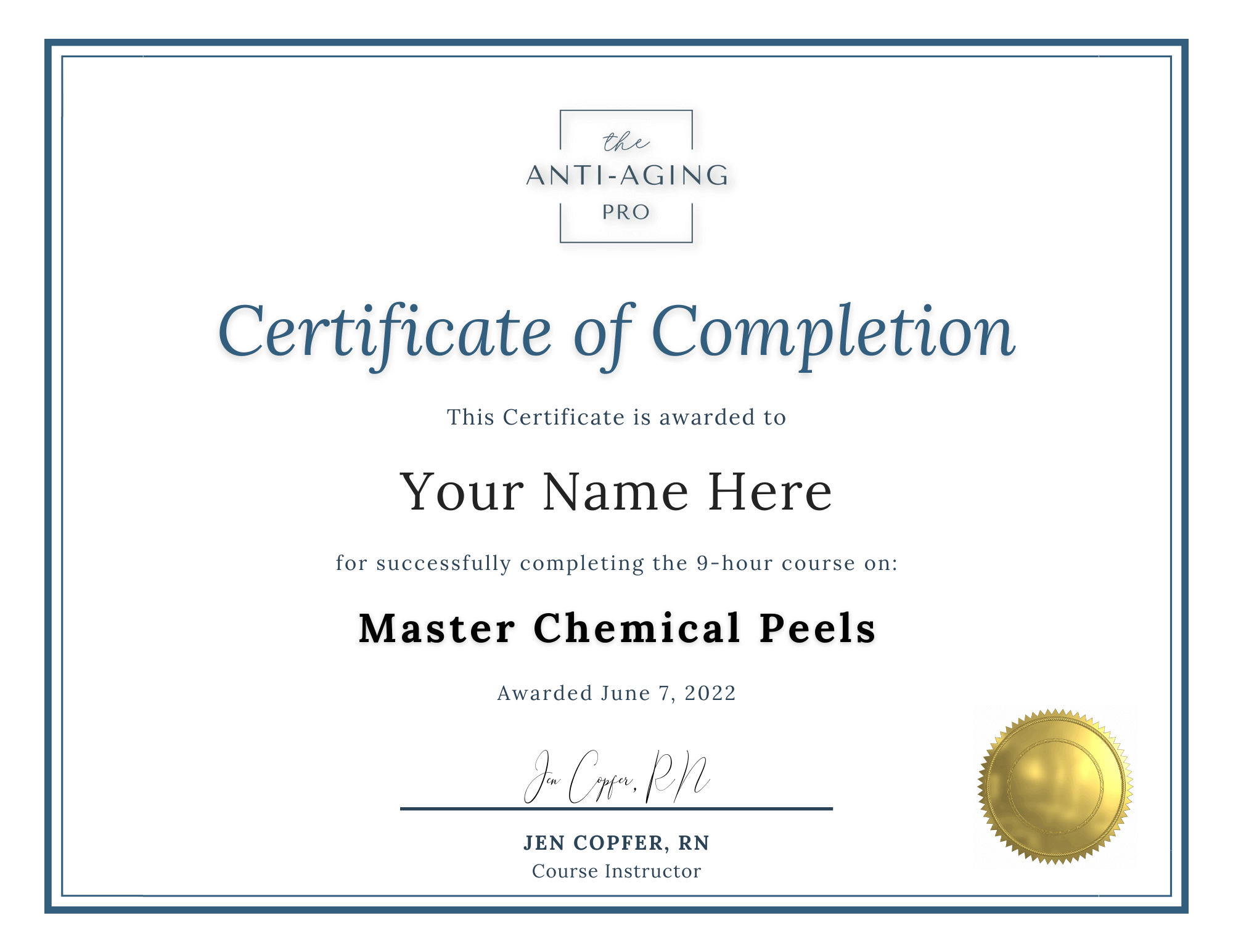 Chemical Peel Certificate of Completion