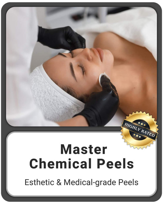 A woman getting a chemical peel facial treatment from an esthetician wearing black gloves