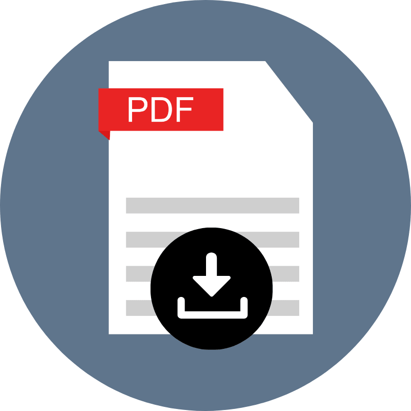 PDF document icon with a download symbol on a blue background