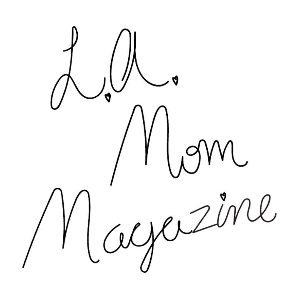 Black text 'L.A. Mom Magazine' on a white background