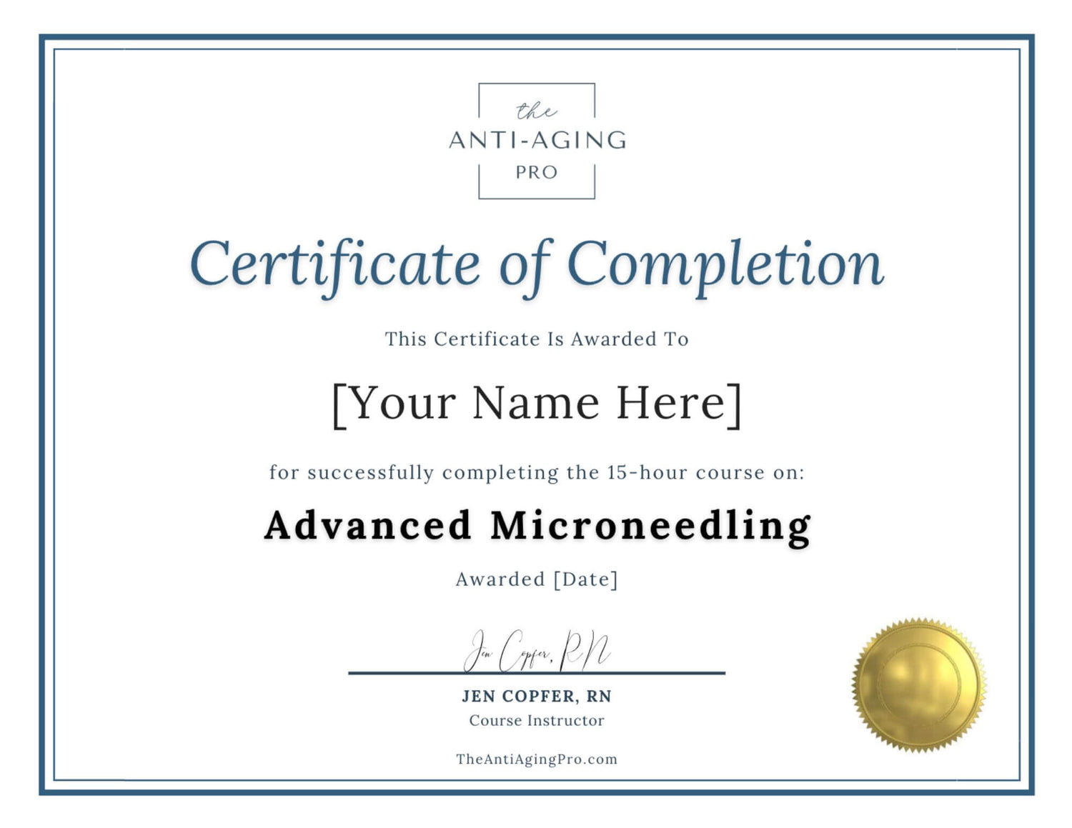 Advanced Microneedling course certificate of completion