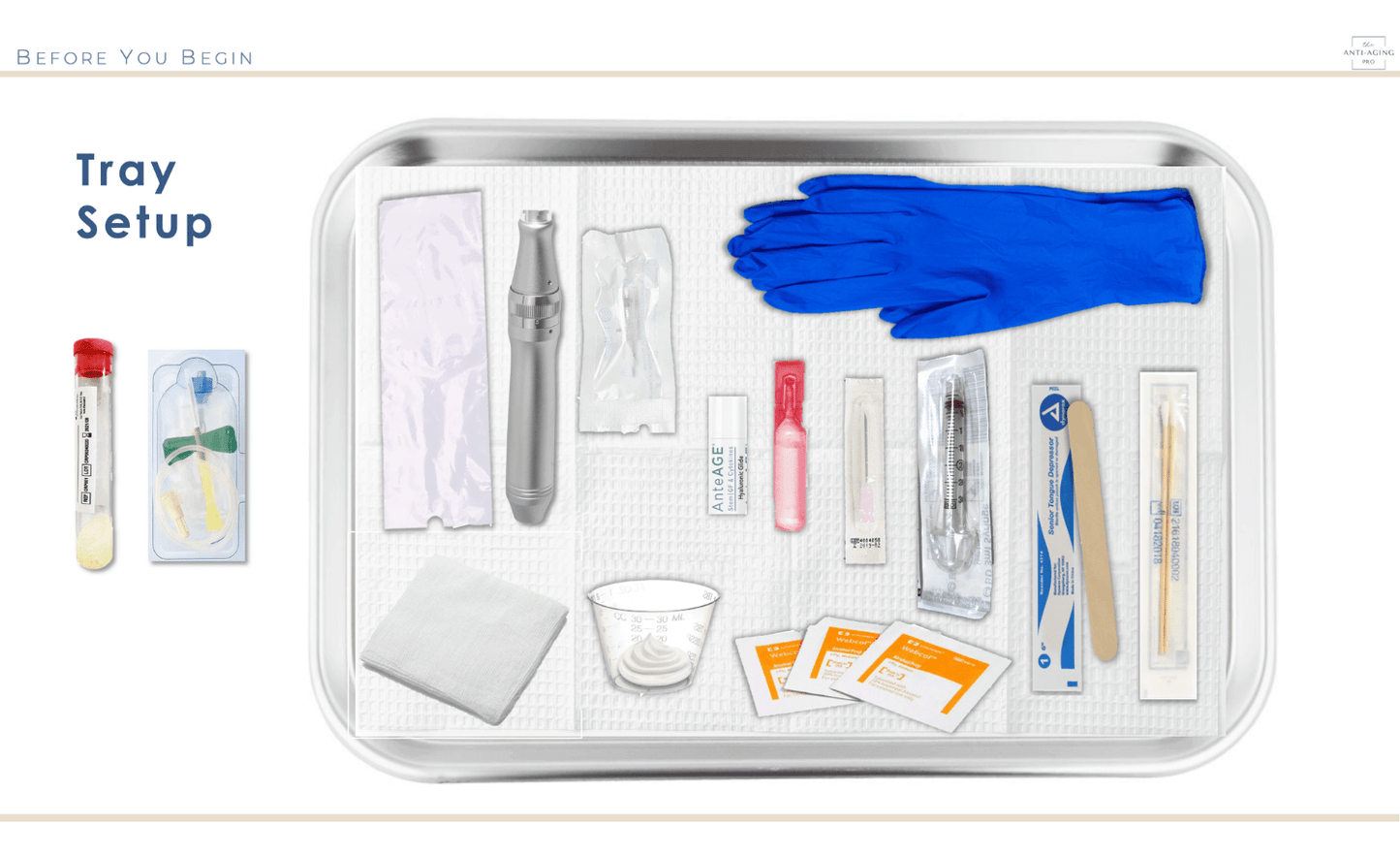 Microneedling treatment tray setup with supplies