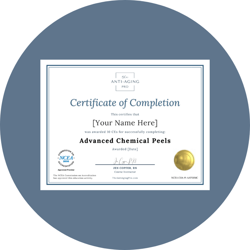 Certificate of Completion for Advanced Chemical Peels with a blue border