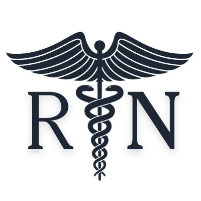 The universally recognized symbol for registered nursing with the initials RN