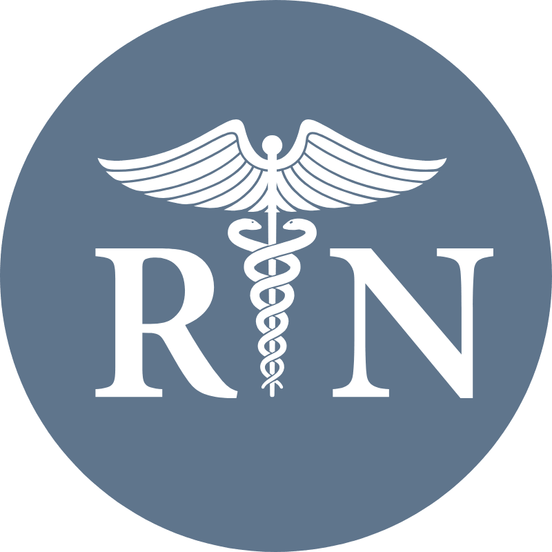 RN logo with caduceus on a blue background