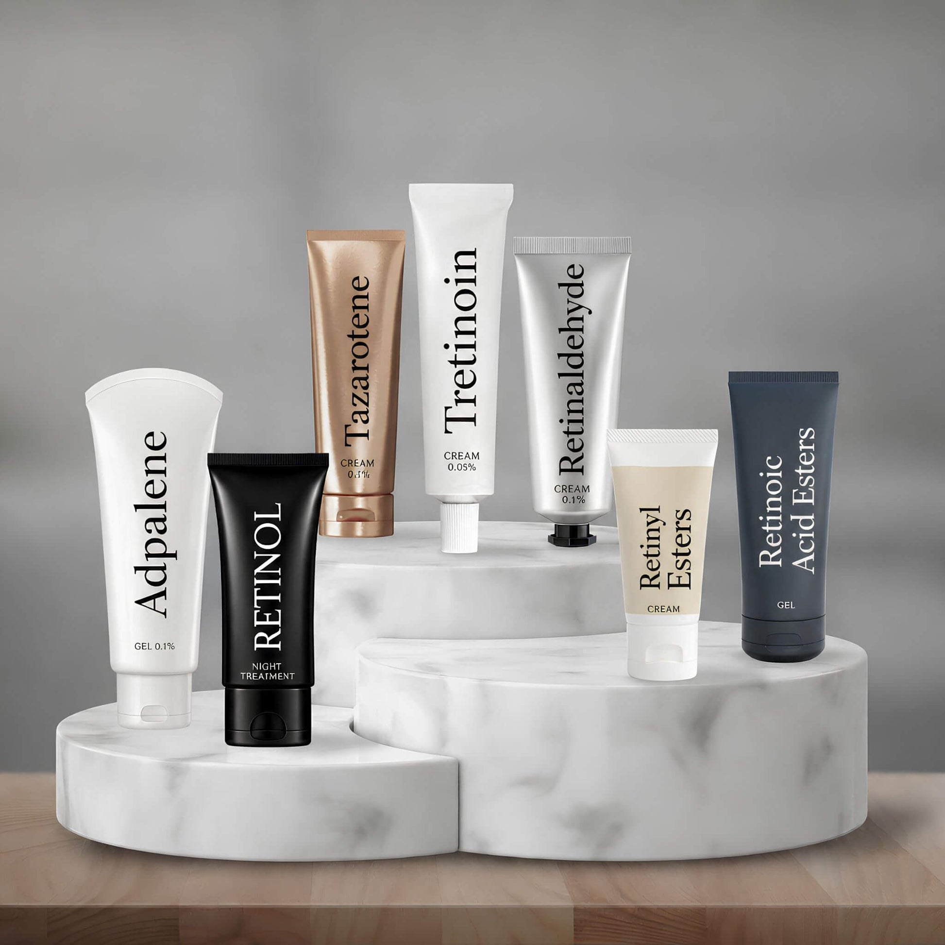 Skincare Ingredient: Retinoids online course cover with retinoid product tubes