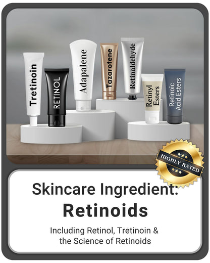 Collection of skincare products with Retinoids on a gray background