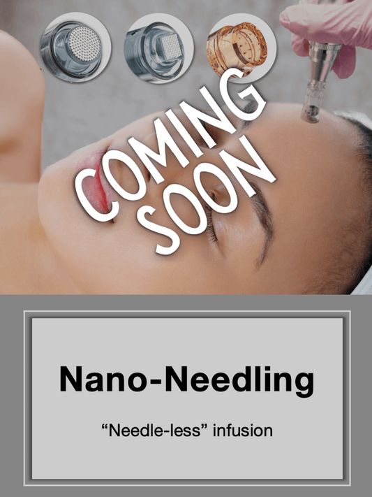 Nano-needling online training course cover Titled "Nano-Needling: Needle-less Infusion", and a woman is getting a treatment with a motorized pen